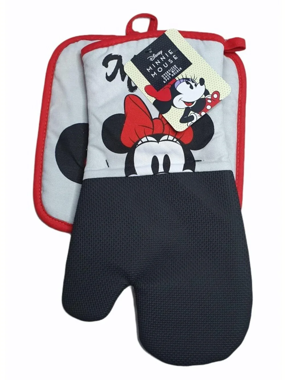 Minnie Mouse Oven Mitt and Pot Holder  Over Sized  Gray Red Black Disney